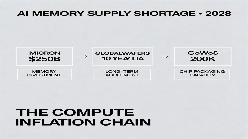 AI内存供应紧张至2028：Micron $250B + GlobalWafers 10年LTA + CoWoS 200K的算力通胀链